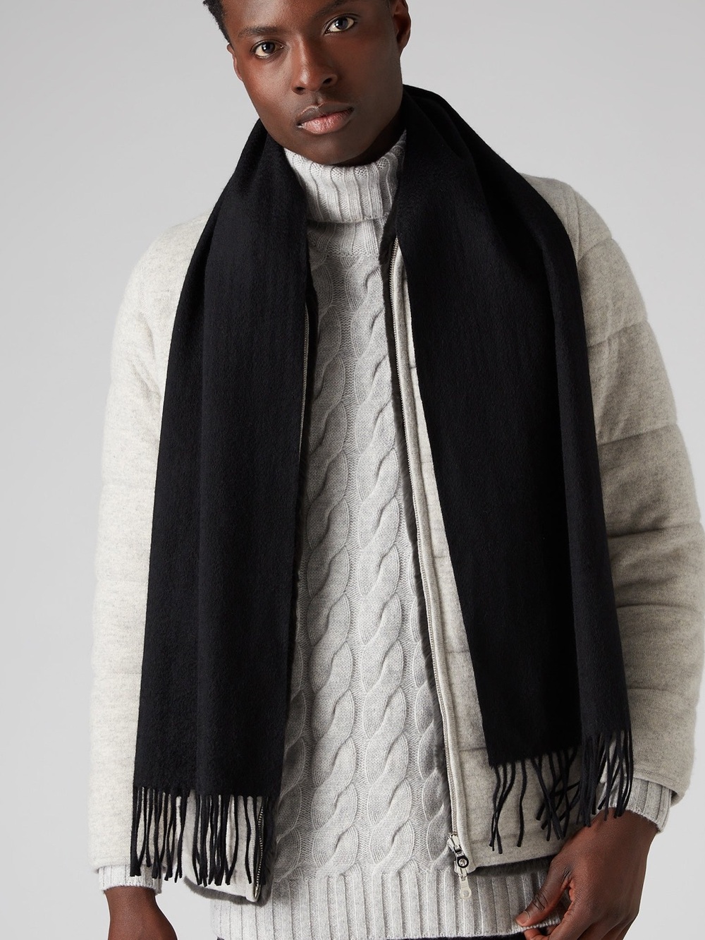 Mens Pure Cashmere Scarf Muffler Black Made in Scotland New 12 x 72